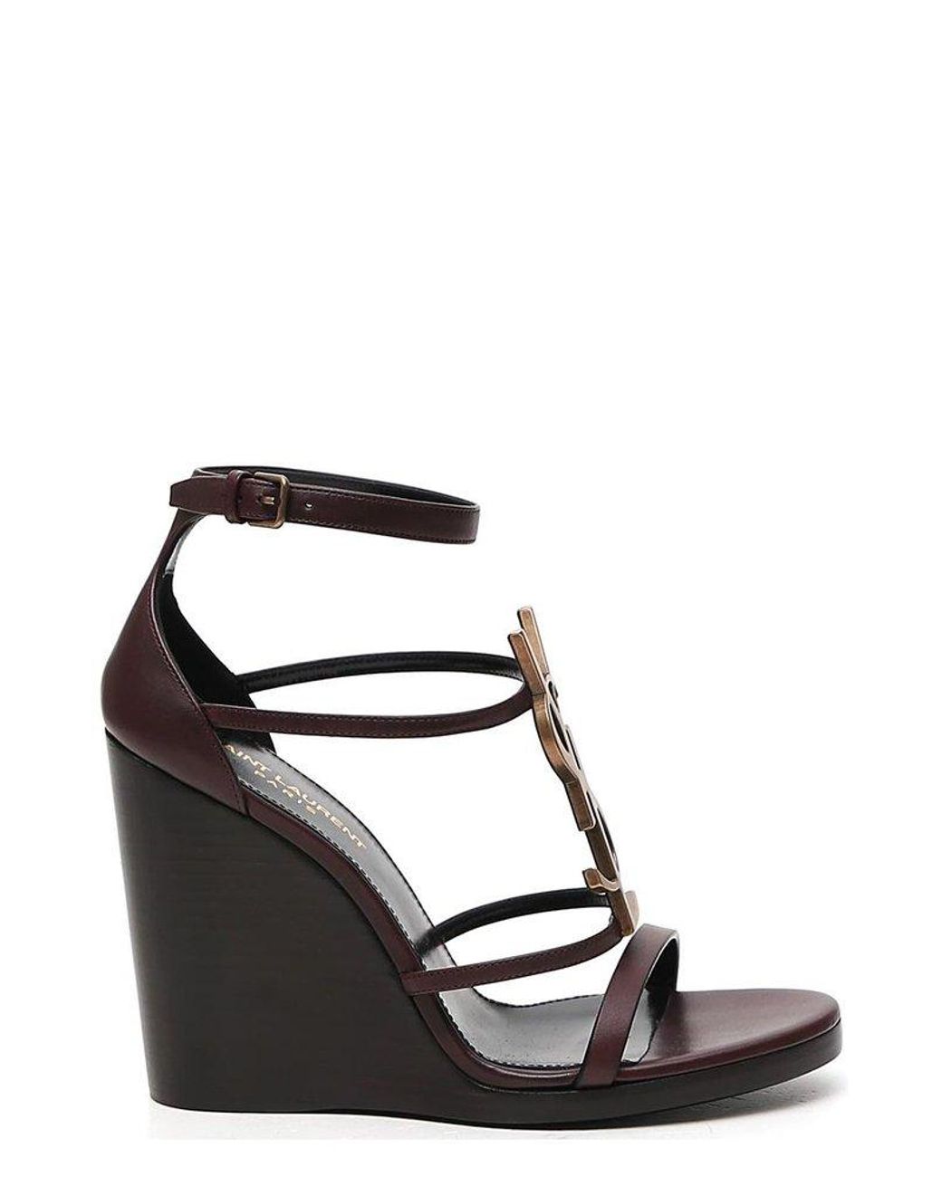 Saint Laurent Cassandra Wedge Sandals in Black Lyst