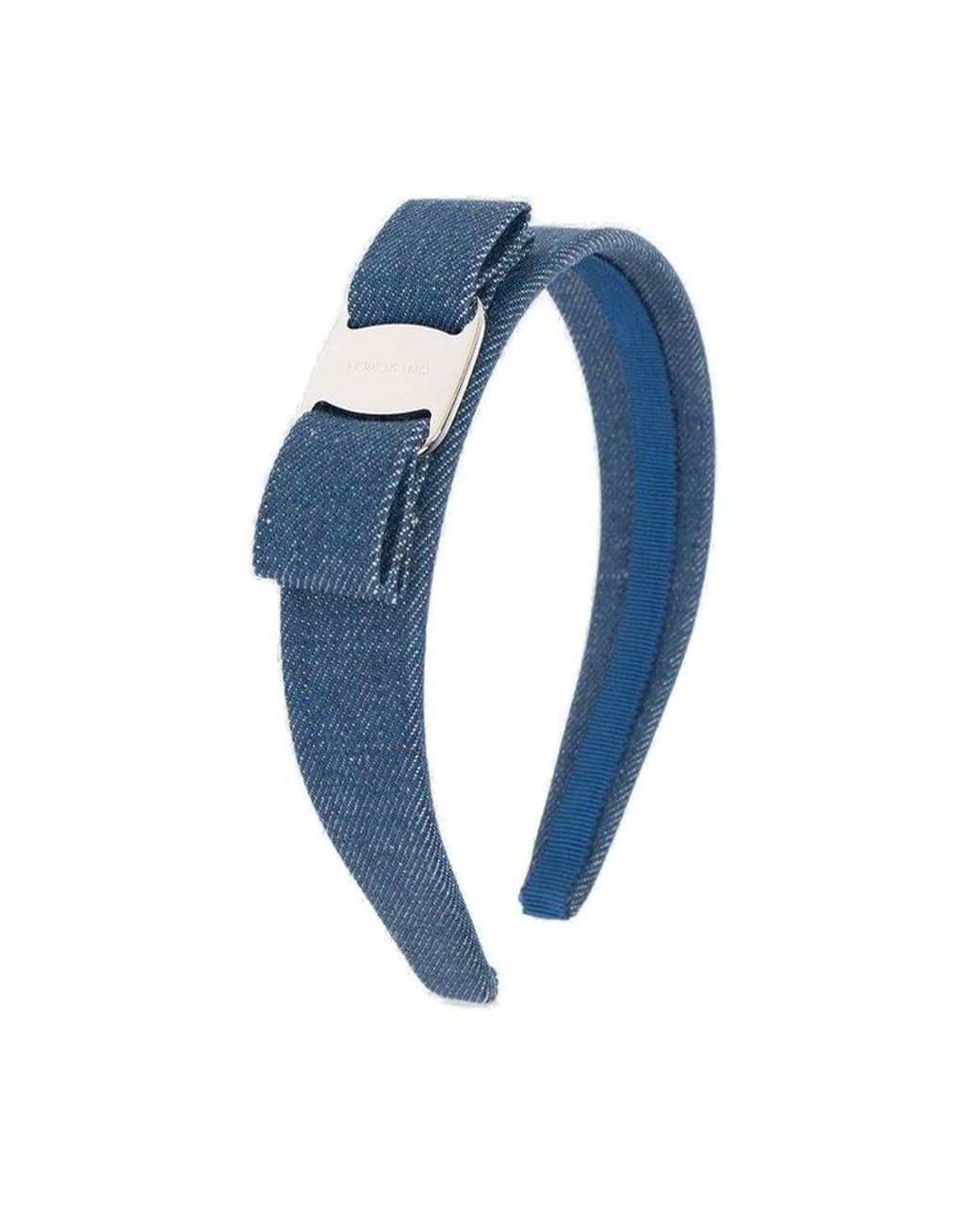 Ferragamo Vara Bow Detailed Denim Hairband in Blue | Lyst
