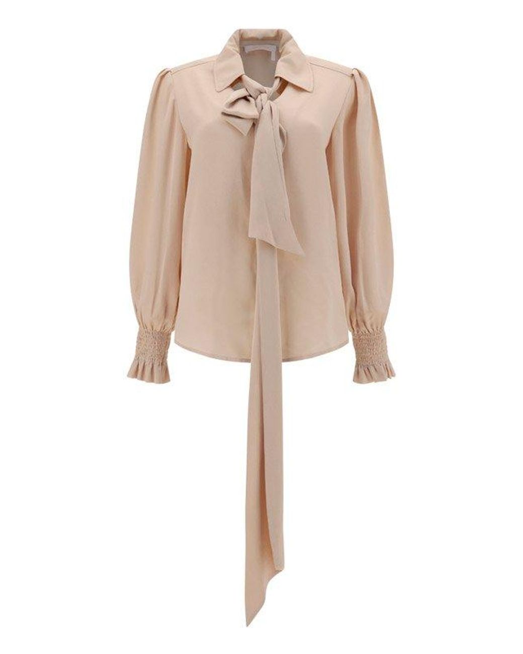 See By Chloé Bow Detailed Long-sleeved Blouse in Natural | Lyst