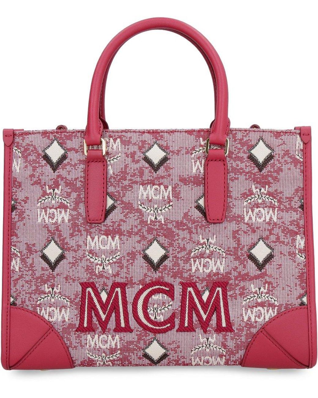 MCM Visetos Jacquard Top Handle Tote Bag in Red Lyst
