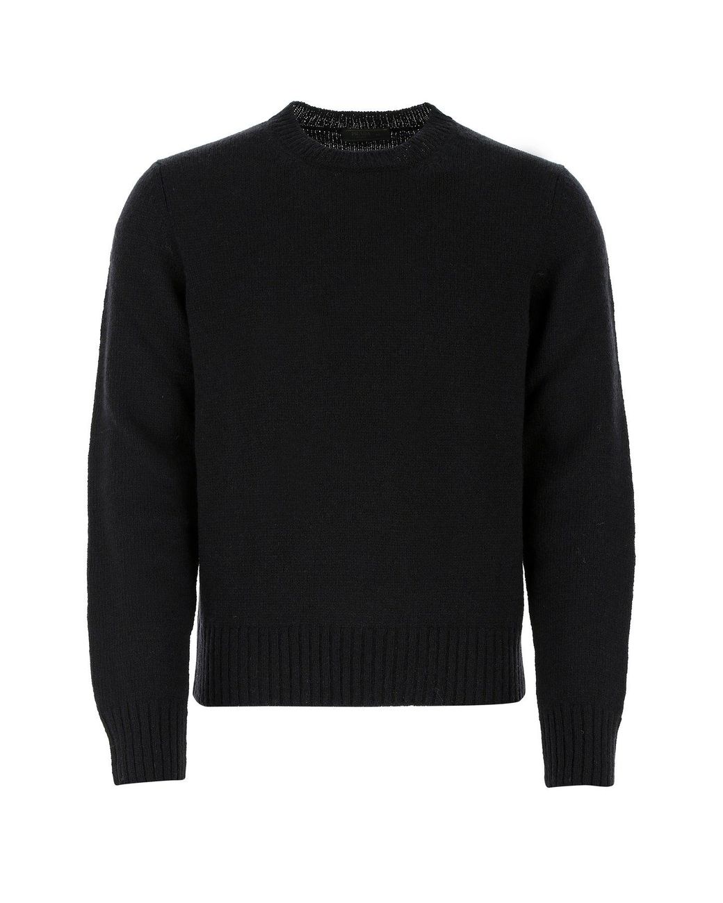 Prada Wool Crewneck Knitted Sweater in Black for Men - Lyst