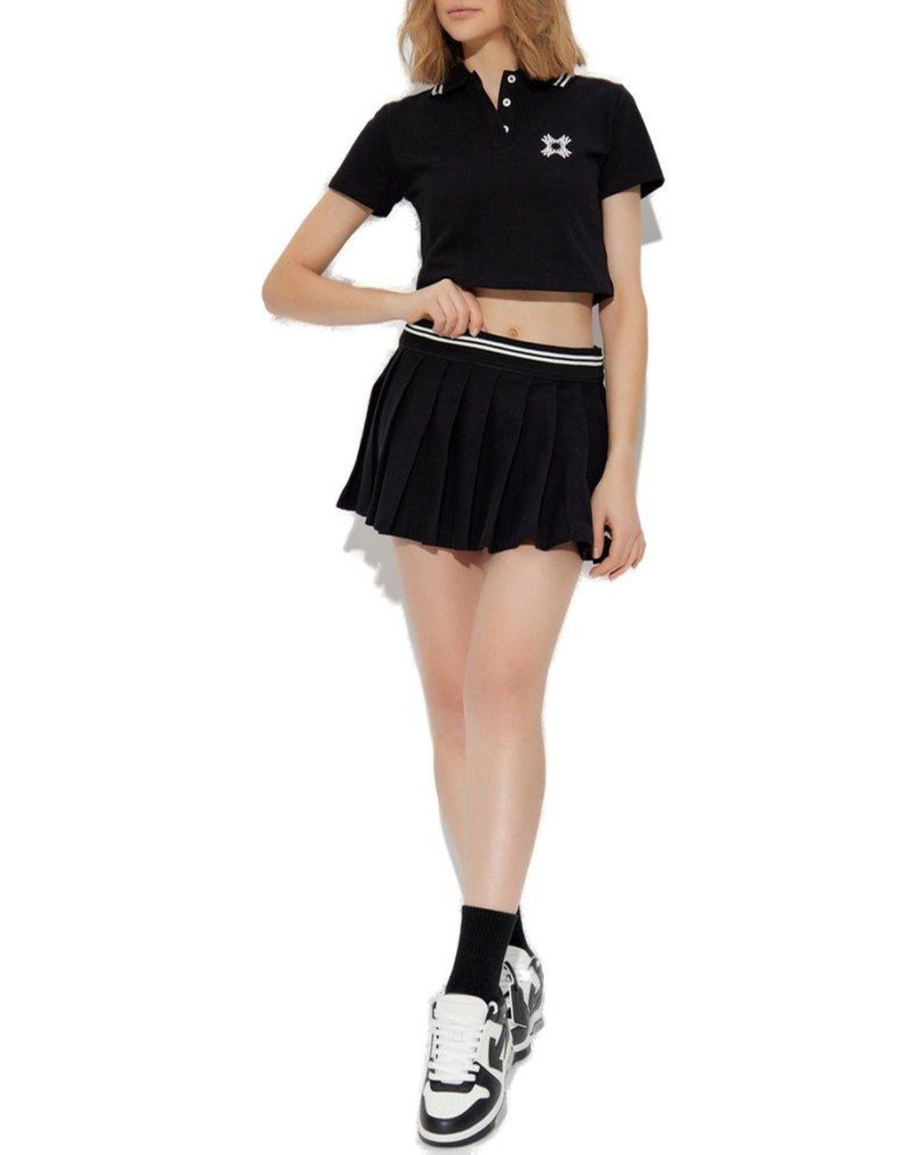 ワンピース AMIRI Women Mid Skirts AWKNRS1008 Black Amiri Logo Pleated Mini Skirt | Neiman Marcus