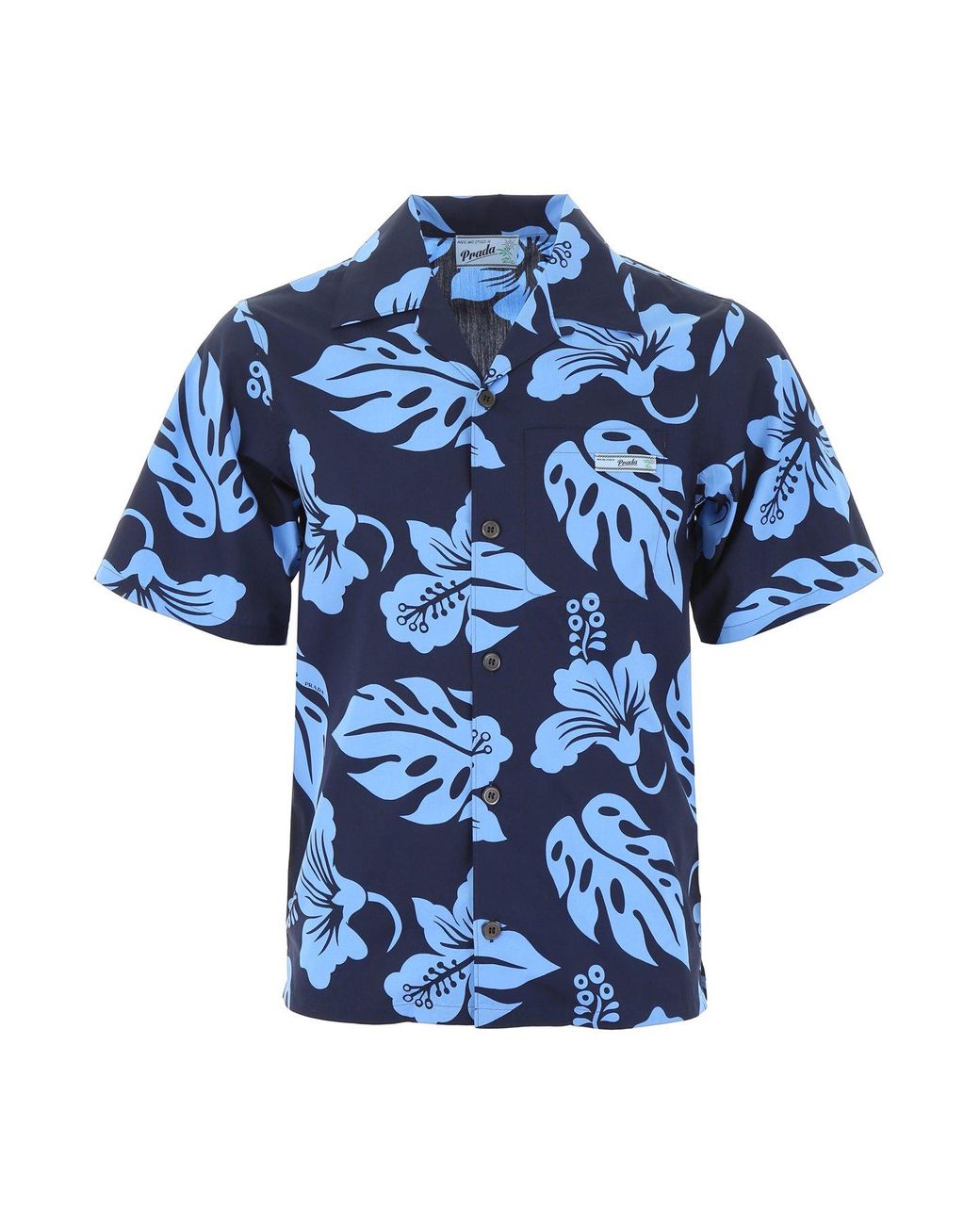 Prada Hibiscus Pattern Bowling Shirt in Blue for Men | Lyst
