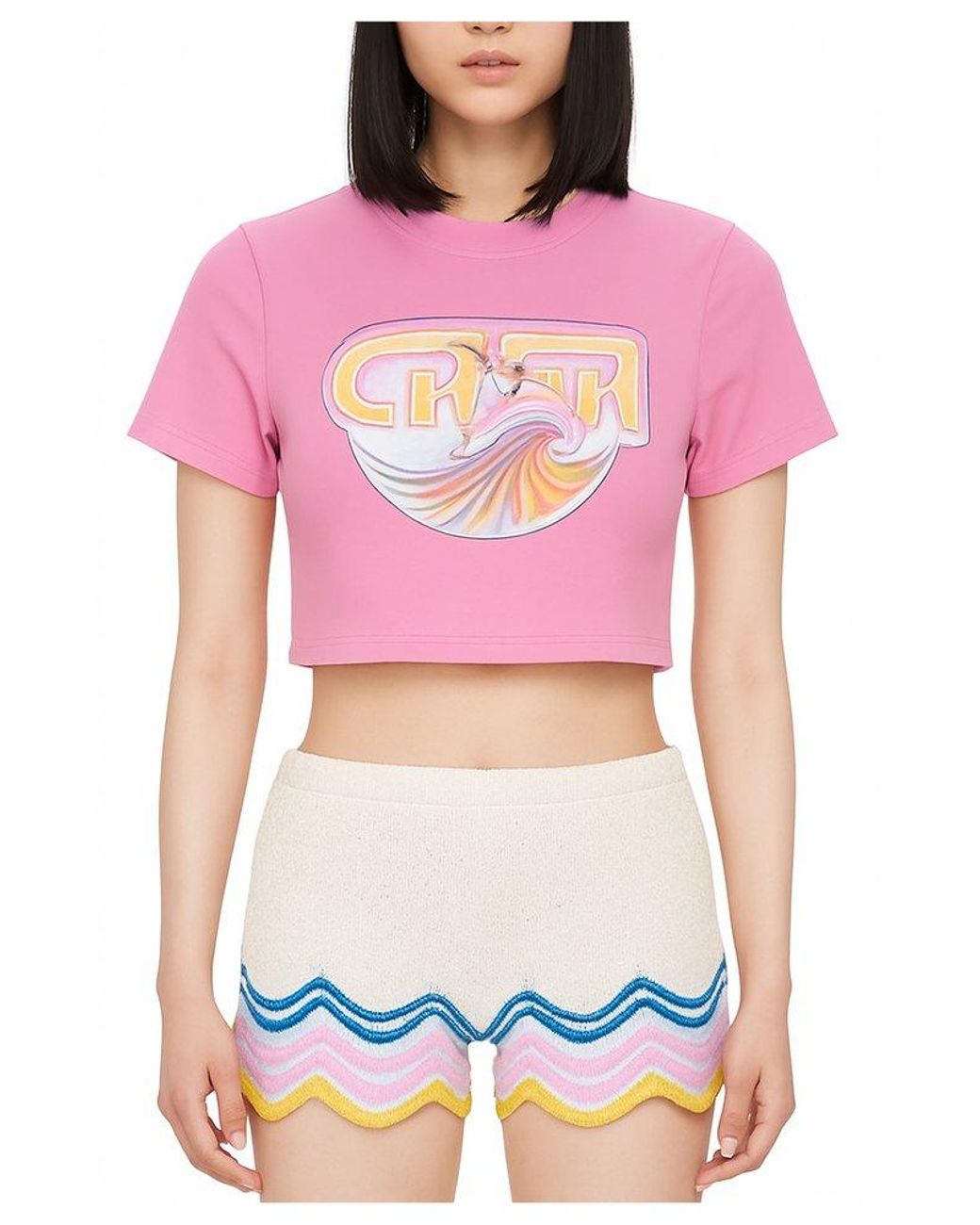 【関税込み】Casablanca ピンク Casa Surf クロップド Tシャツ Pink Casa Surf Cropped T-shirt by Casablanca on Sale