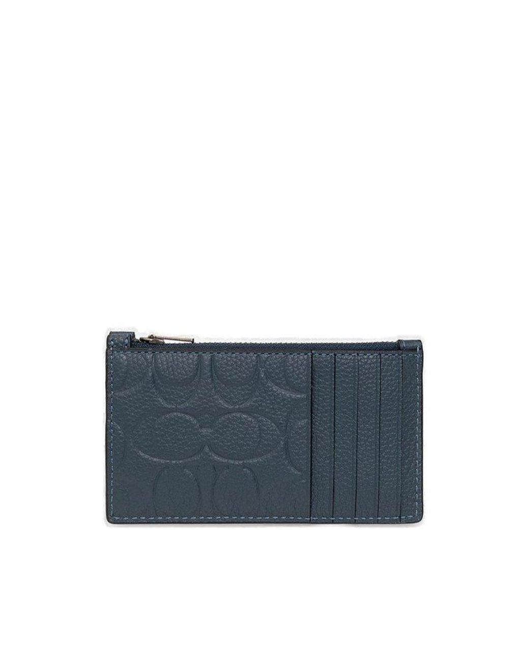 Men Coach Zip Card Case Signature Canvas Wallet Mens 