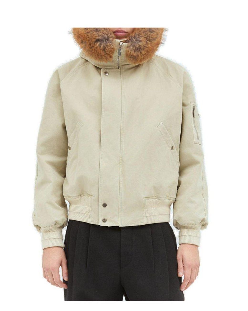 BURBERRY|JACKETS (Faux Fur Trim Nylon Bomber Jacket (80 Burberry Faux Fur Trim Bomber Jacket in Natural for Men | Lyst
