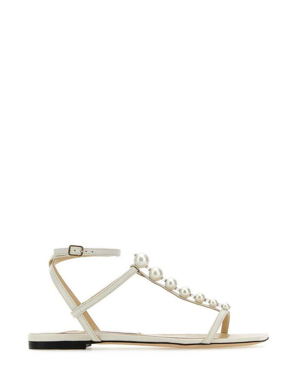 Jimmy Choo Amari Pearl-embellished Ankle Strap Sandals in White | Lyst