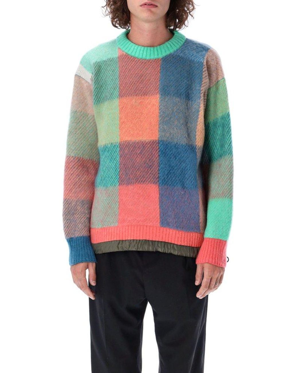 Sacai Checked Sweater in Blue for Men | Lyst