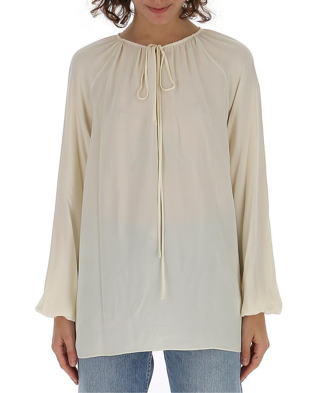 Theory Silk Gathered Blouse in Yellow - Lyst