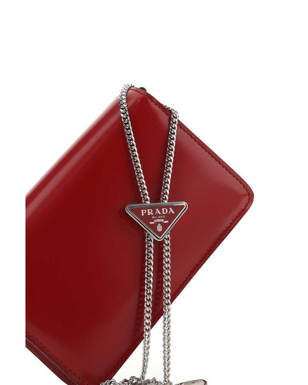 Prada Logo Plaque Chained Shoulder Bag in Red | Lyst
