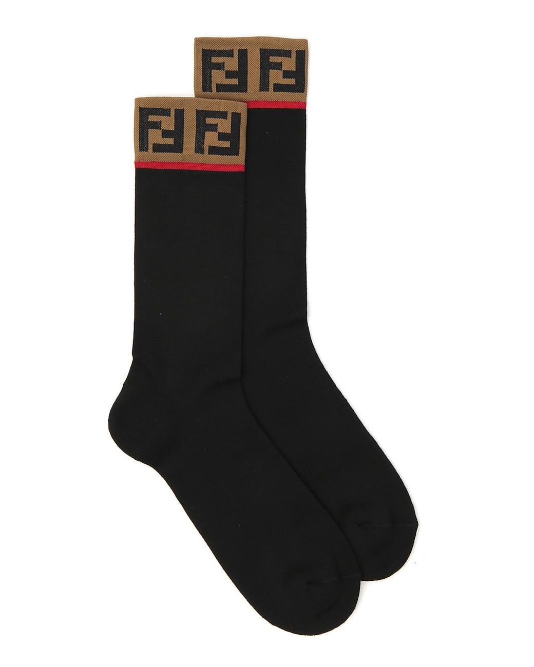 Fendi Cotton Ff Trim Long Socks in Black for Men - Lyst