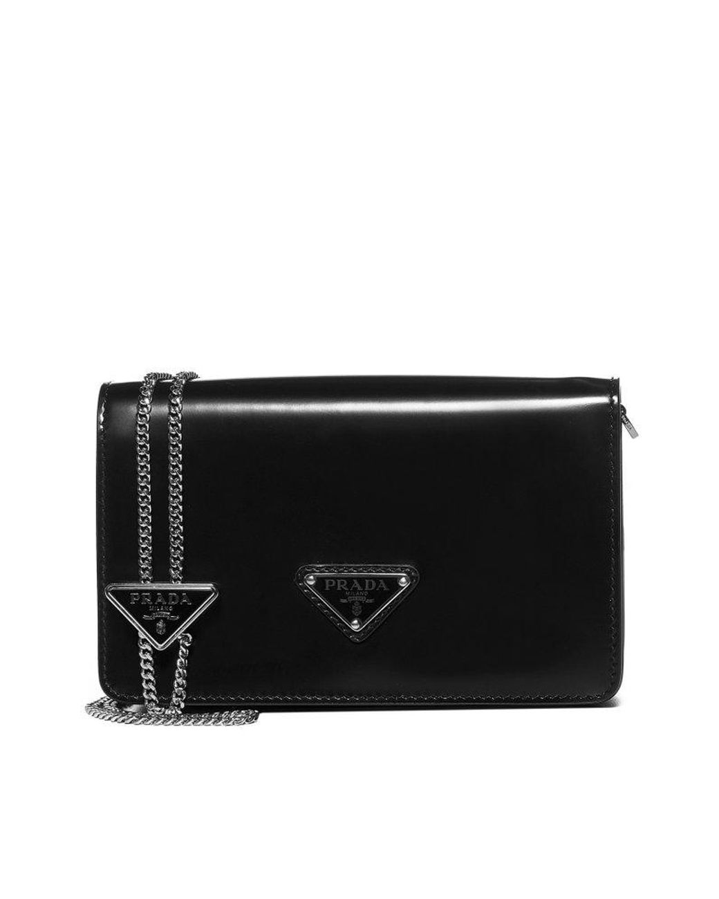 Prada Logo Plaque Chain Shoulder Bag in Black | Lyst