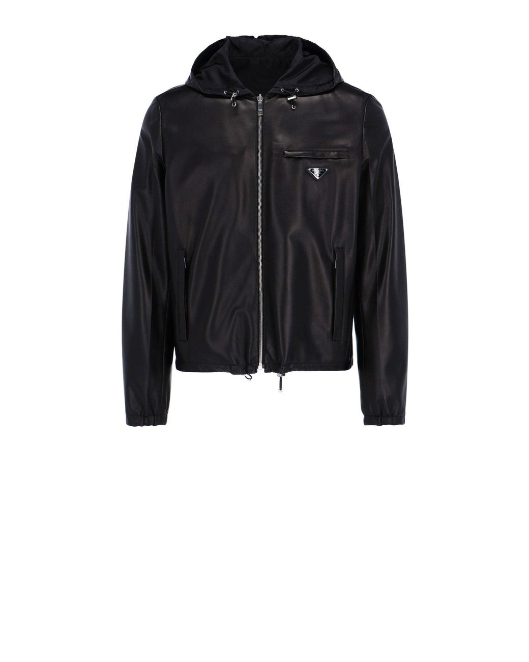 Prada Leather Reversible Hooded Blouson Jacket in Black for Men - Lyst