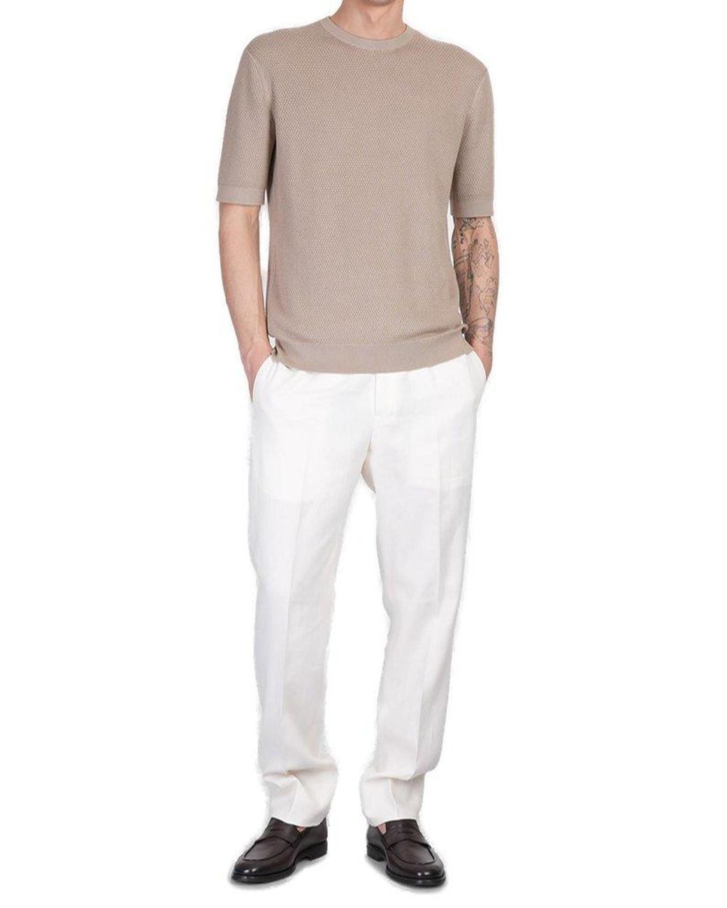 ZEGNA Crewneck Knitted Top in Natural for Men | Lyst
