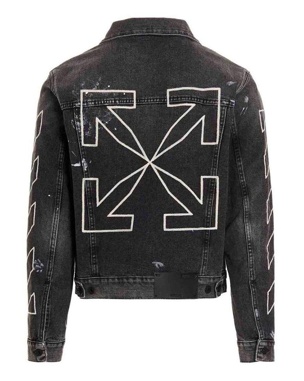 Off-White c/o Virgil Abloh Logo Printed Denim Jacket in Gray Off-White c/o Virgil Abloh Logo Printed Denim Jacket in Gray