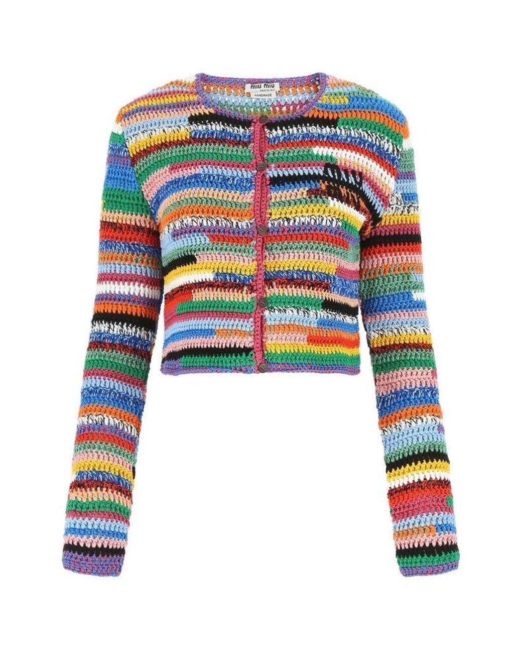 Miu Miu Multicolor Crochet Cardigan | Lyst Canada