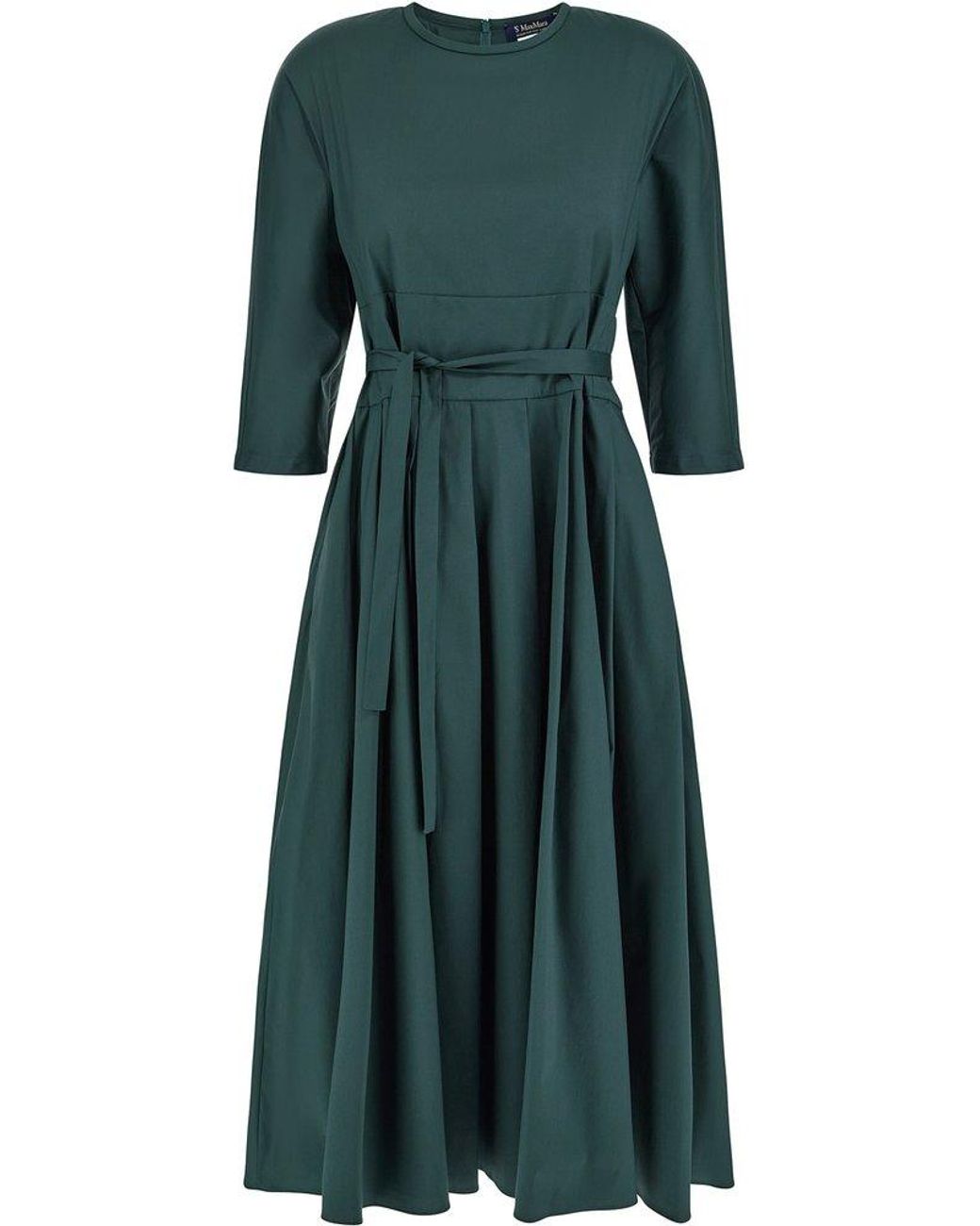 Max Mara Belted Waist Pleated Midi Dress In Green Lyst 0782