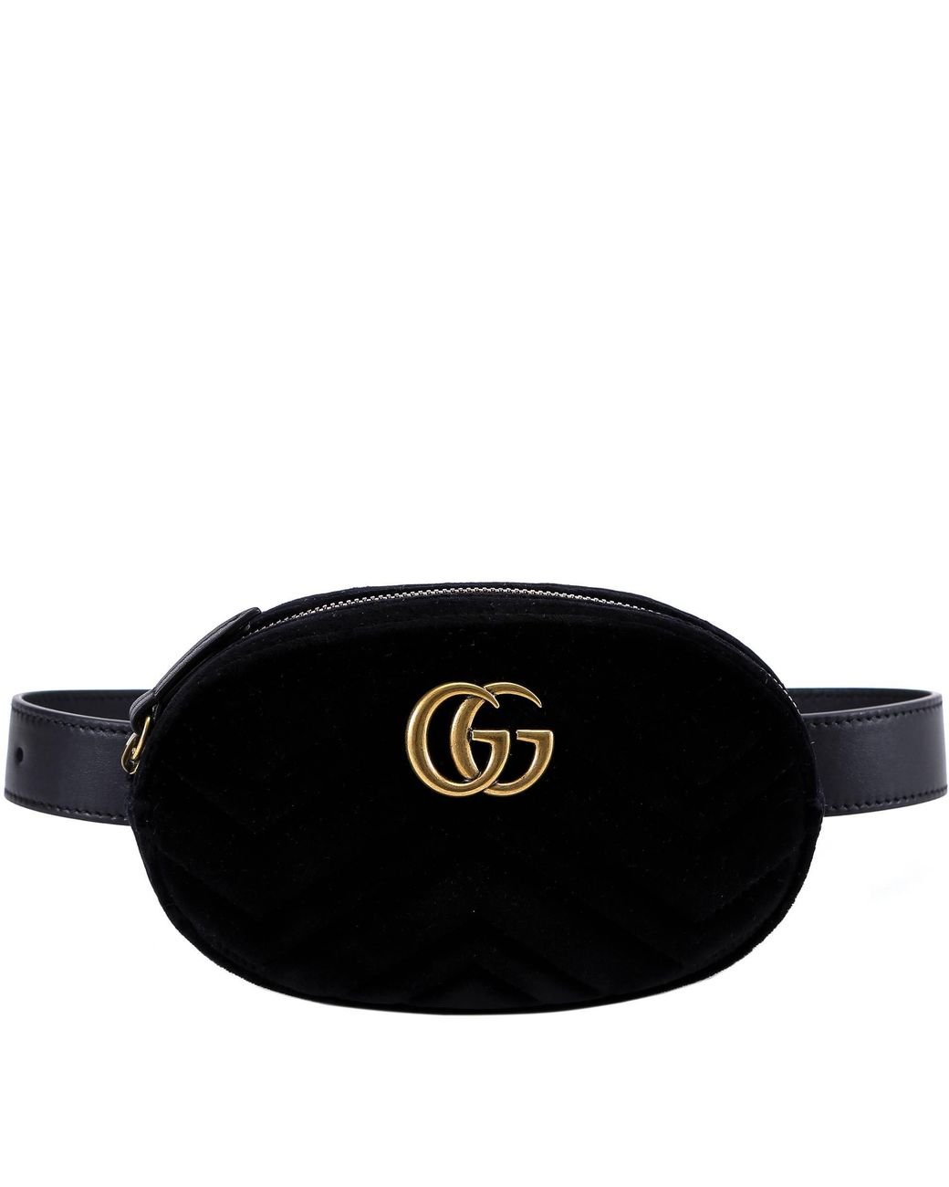 Gucci GG Marmont clutch-belt in Black Quilted Velvet and Black Leather