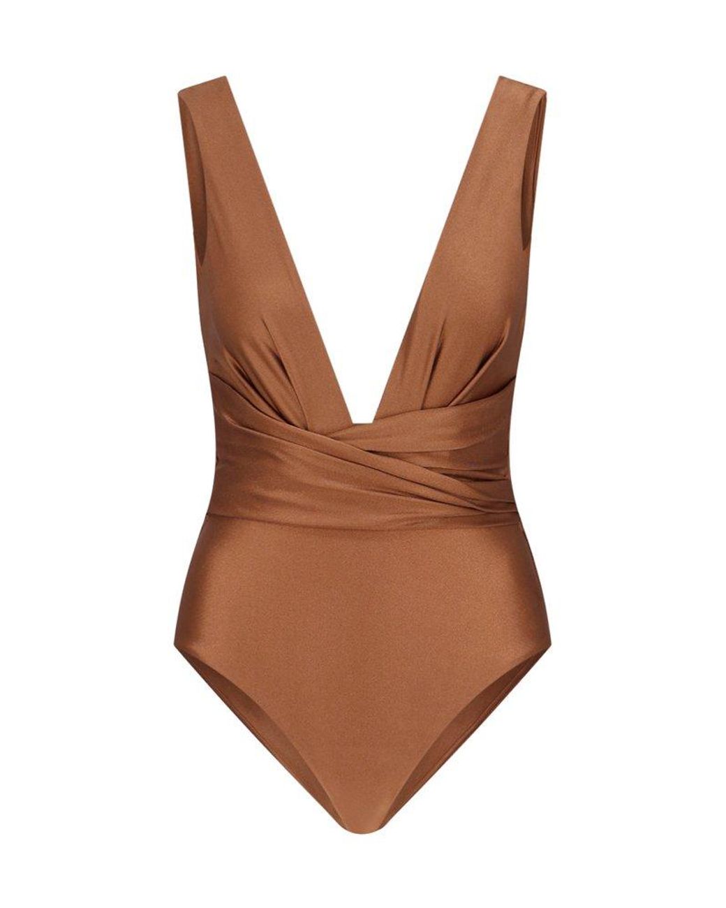 Zimmermann Raie Vneck One Piece Swimsuit in Brown Lyst