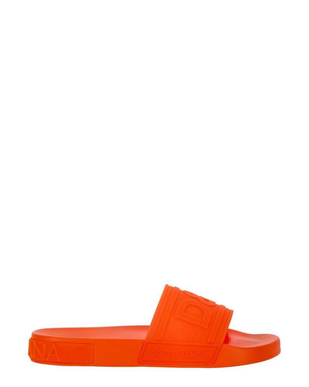 Dolce & Gabbana Logo Embossed Open Toe Slides in Orange for Men | Lyst UK