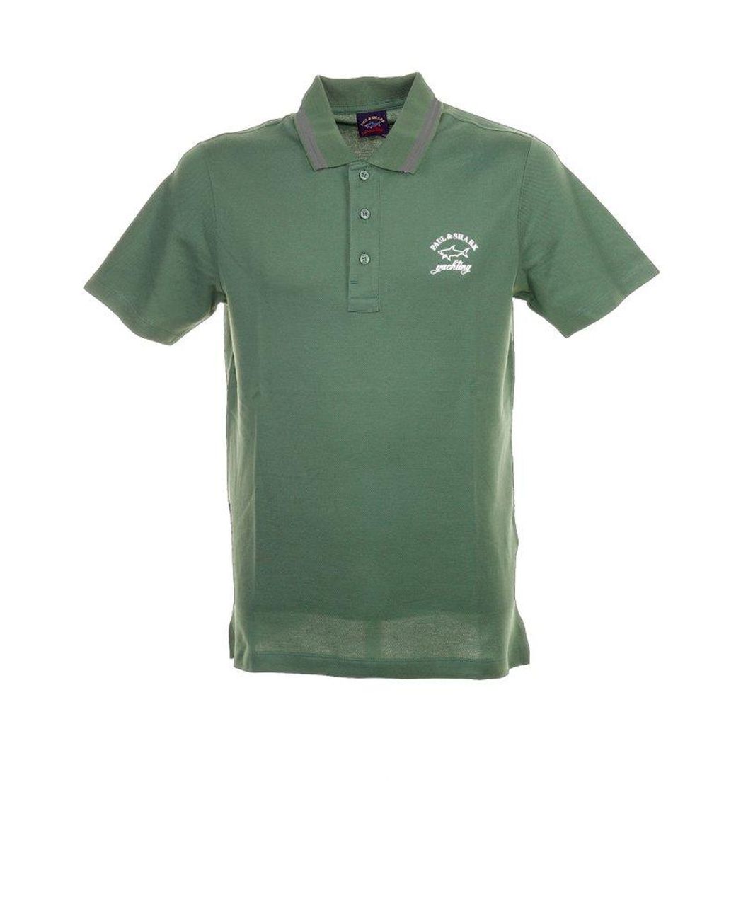 Paul Shark Logo printed Stripe Detailed Polo Shirt in Green for