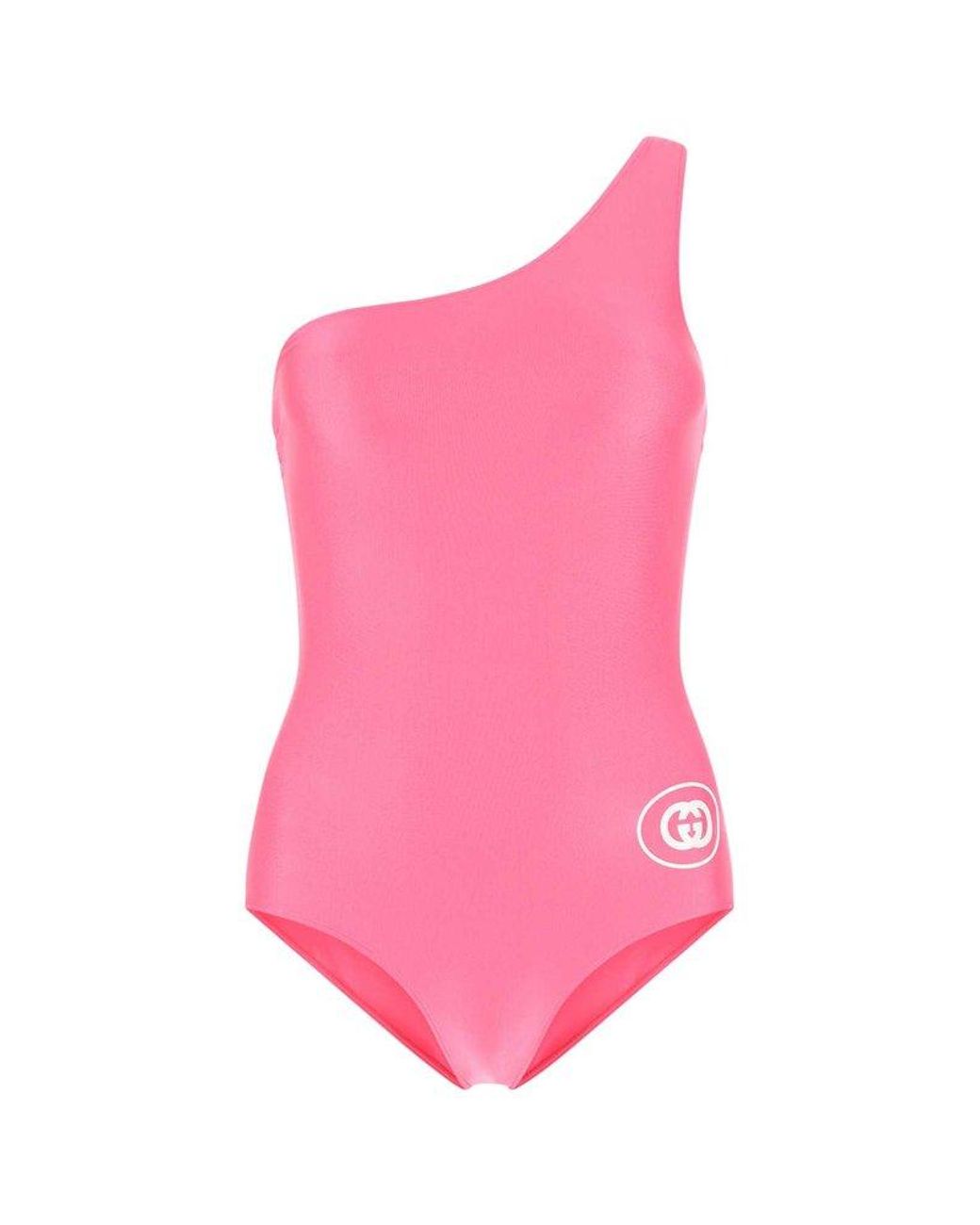 Gucci Logo Print One-shoulder Swimsuit in Pink | Lyst