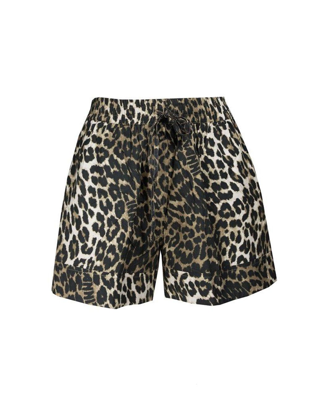 Ganni Leopard Printed Drawstring Shorts in White | Lyst
