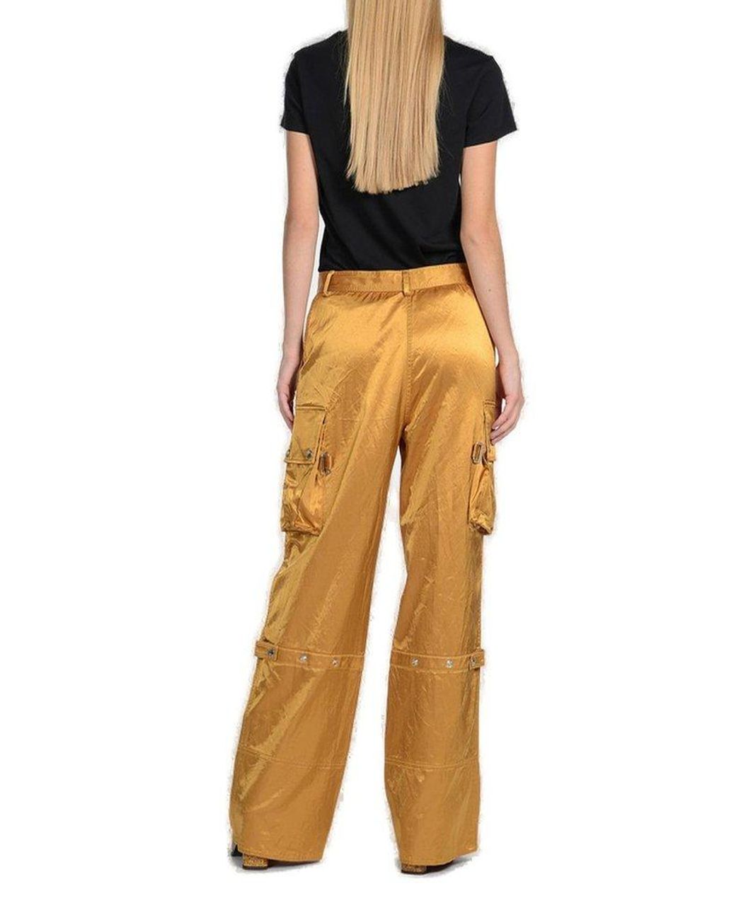 Womens Trousers Natural Slacks and Chinos Just Cavalli Trousers Slacks and Chinos Just Cavalli Synthetic Logo Waistband High-waisted Leggings in Gold 