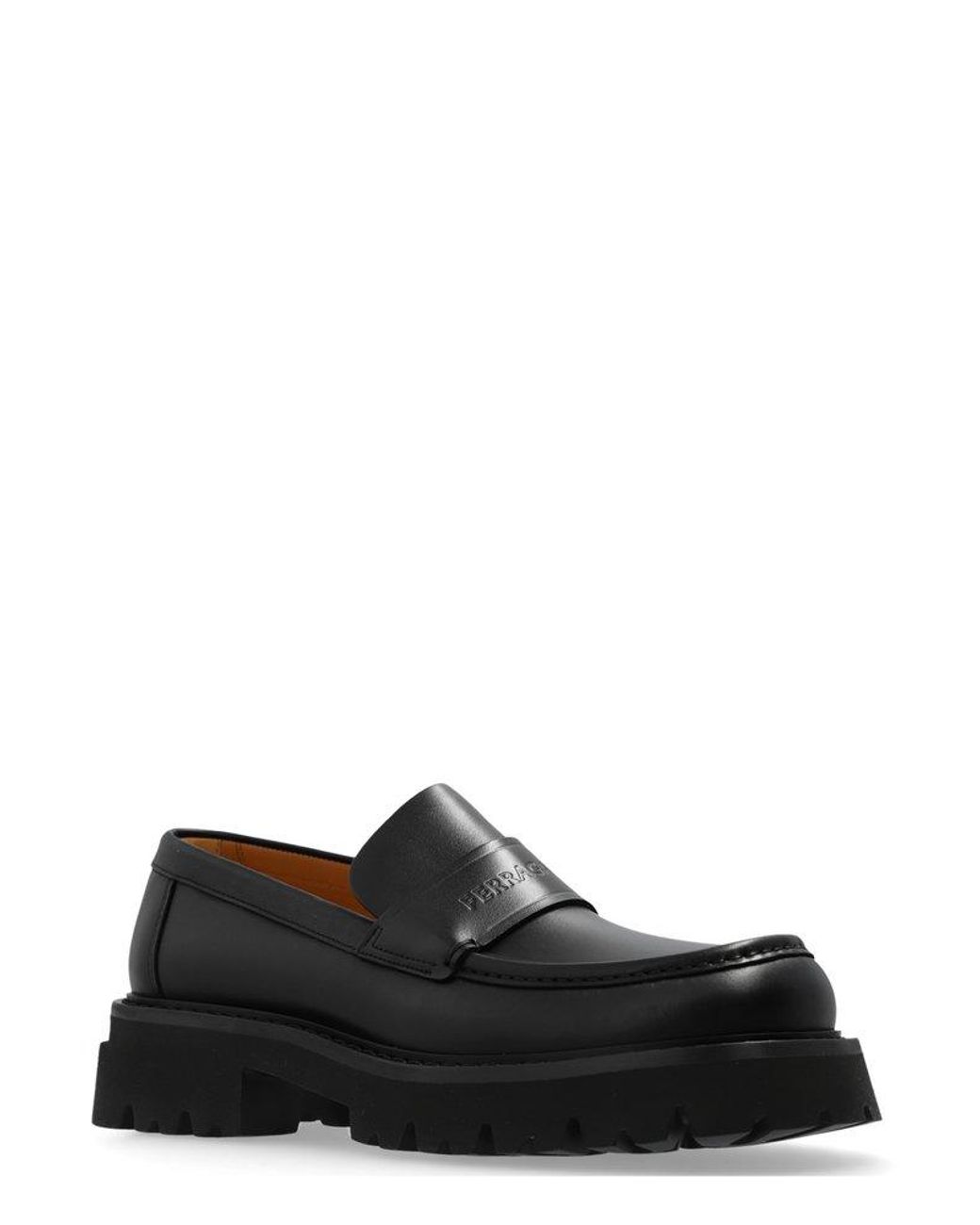 Ferragamo Logo-Embossed Slip-On Chunky Loafers in Black for