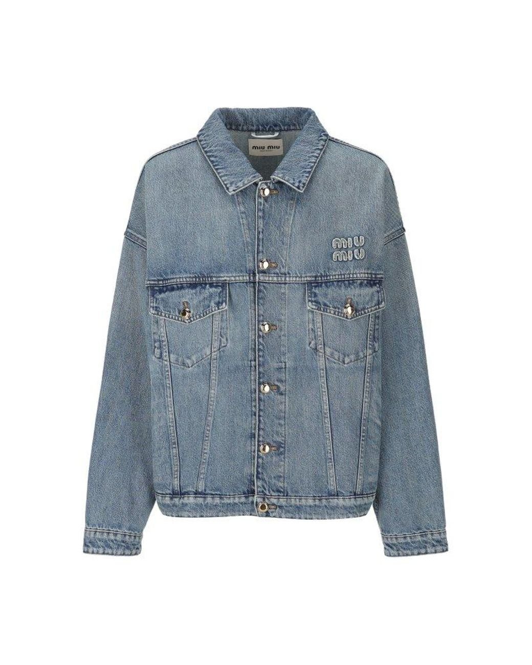 Miu Miu Button-up Denim Jacket in Blue | Lyst Miu Miu Button-up Denim Jacket in Blue | Lyst