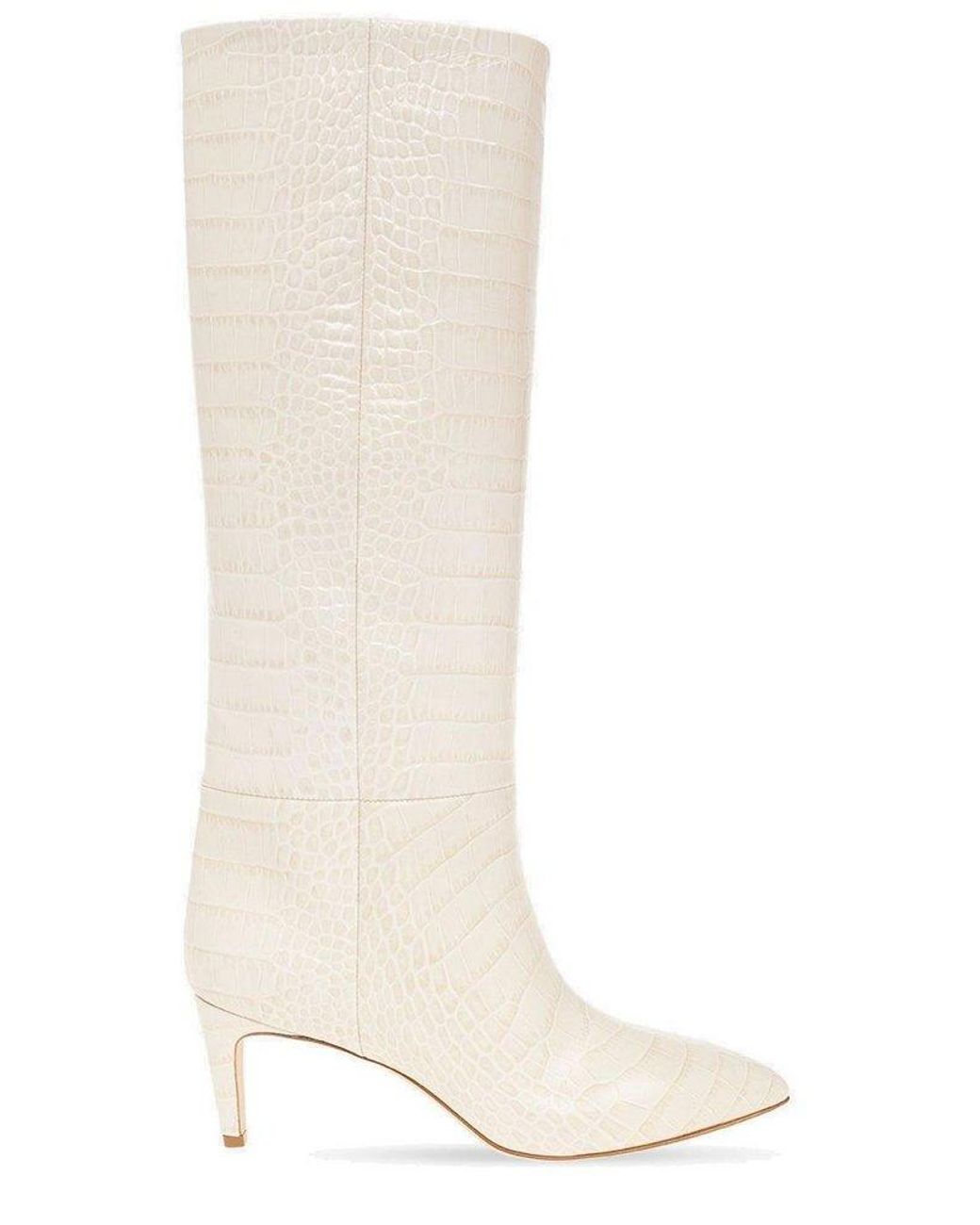 Paris Texas Pointed Toe Mid Heel Boots in White | Lyst