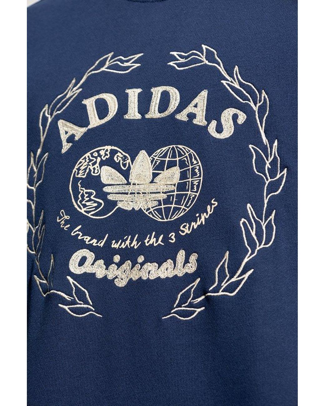 adidas Originals Logo Embroidered Crewneck Sweater in Blue for Men | Lyst
