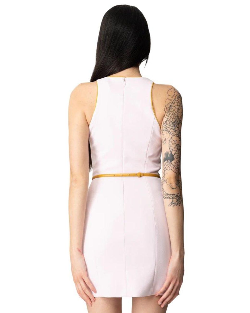パーティードレス ELISABETTA FRANCHI Crepe dress with contrasting belt Elisabetta Franchi Contrasted Belt Crêpe Dress in White | Lyst