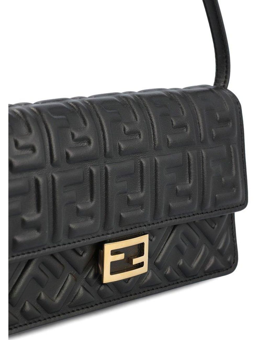 Fendi Logo Embossed Shoulder Bag in Black Lyst Canada