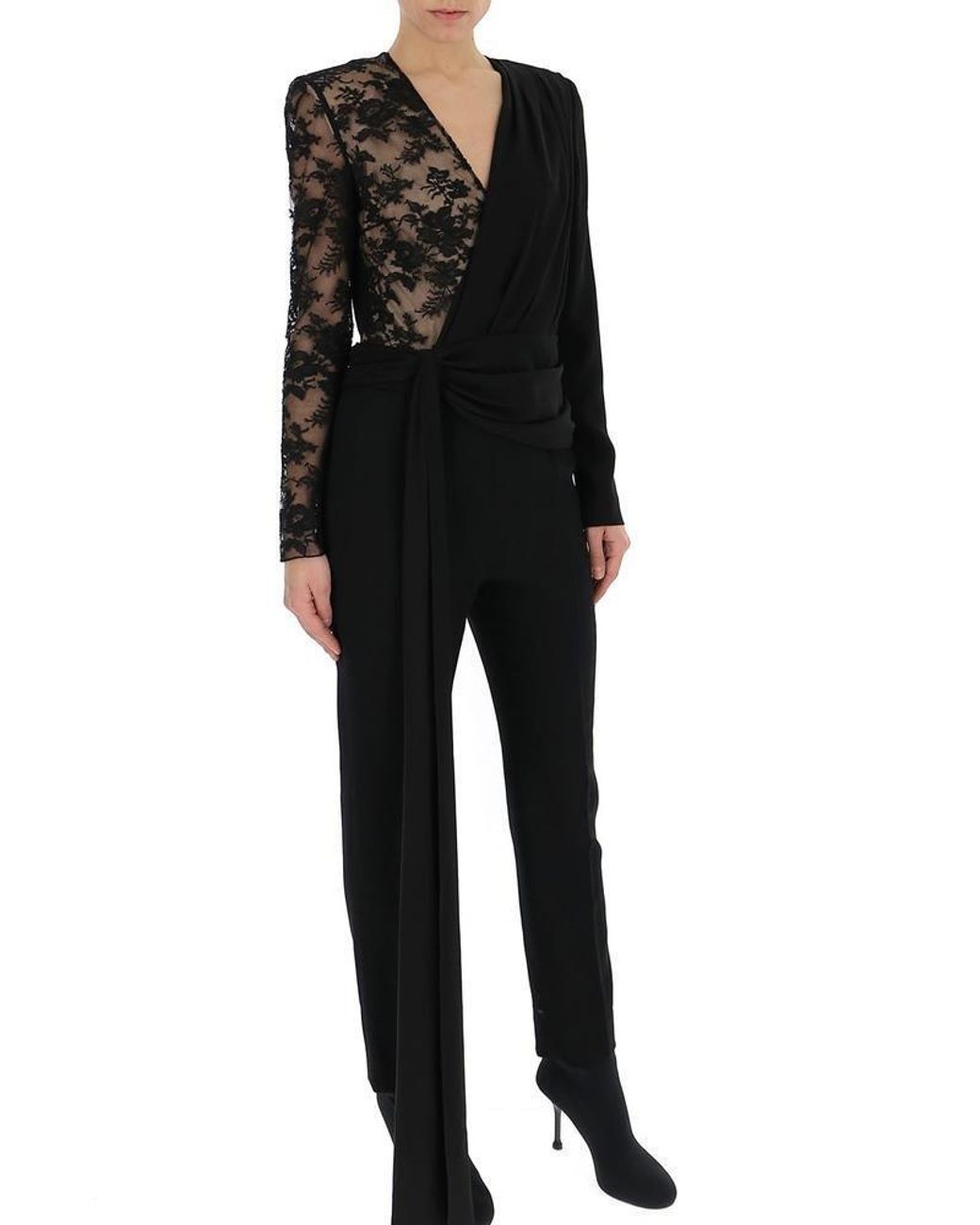 Givenchy Lace Draped V Neck Jumpsuit in Black - Save 5% | Lyst