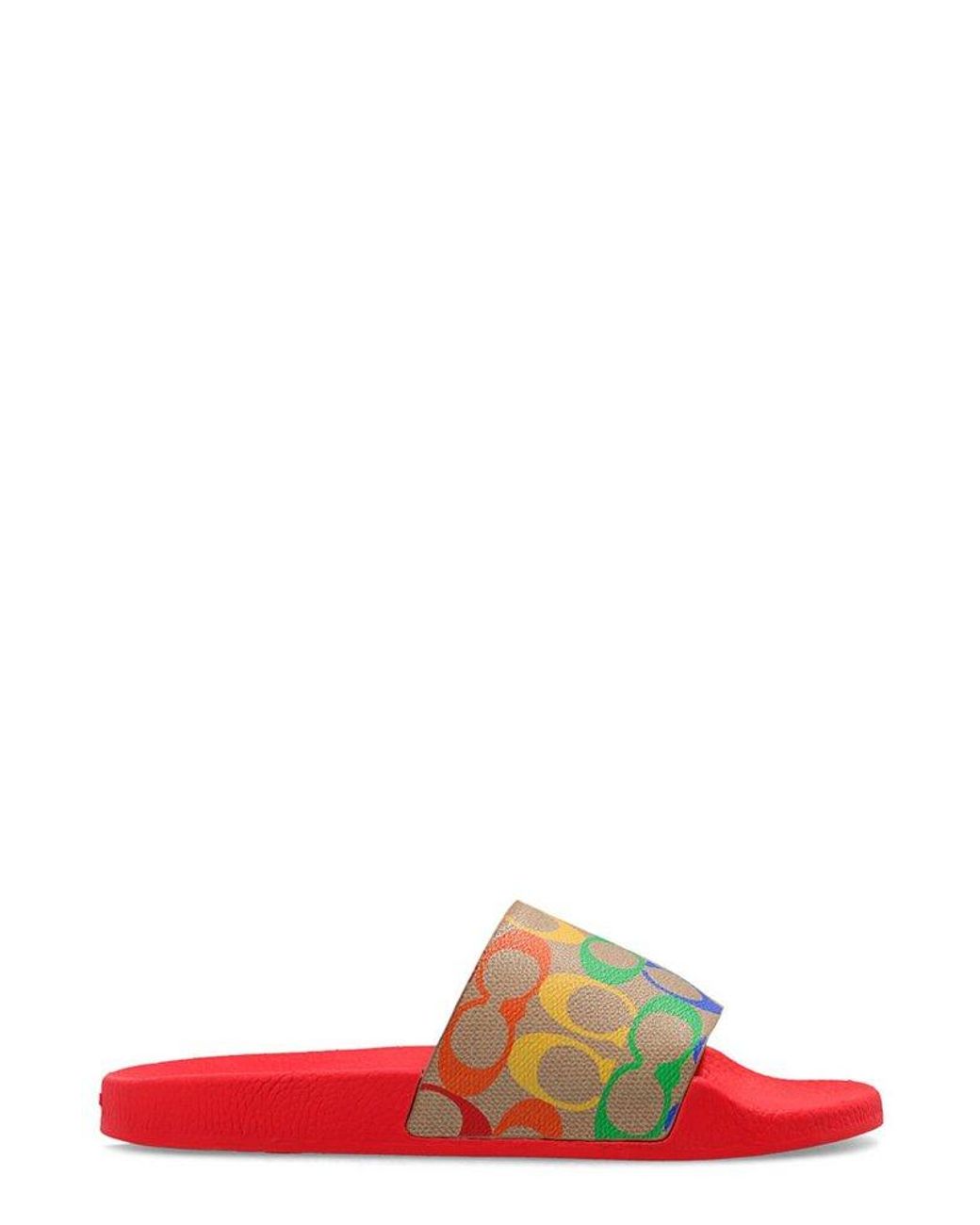 COACH Rainbow Monogram Print Slides Lyst