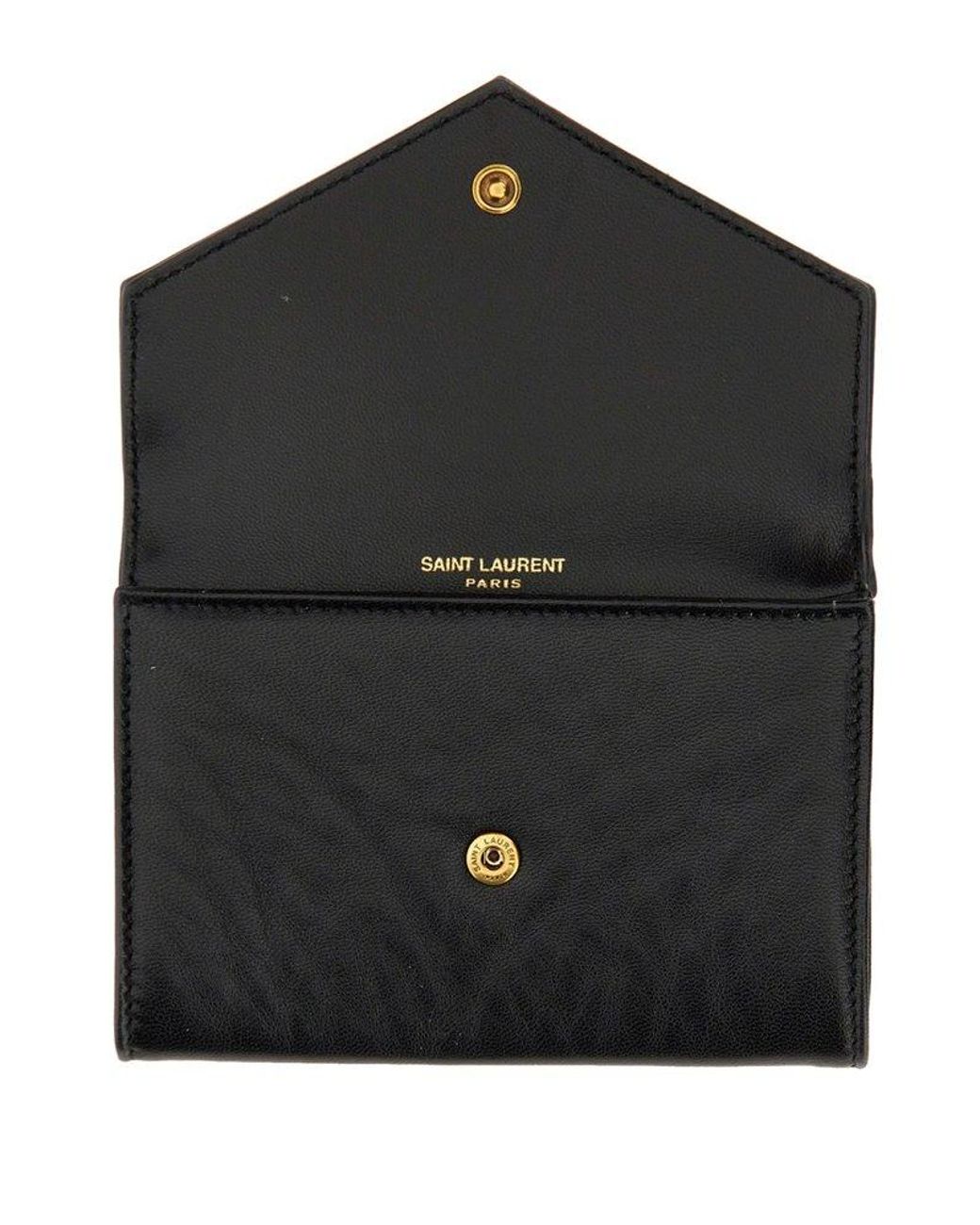 Saint Laurent Logo Plaque Foldover Top Wallet in Black Lyst