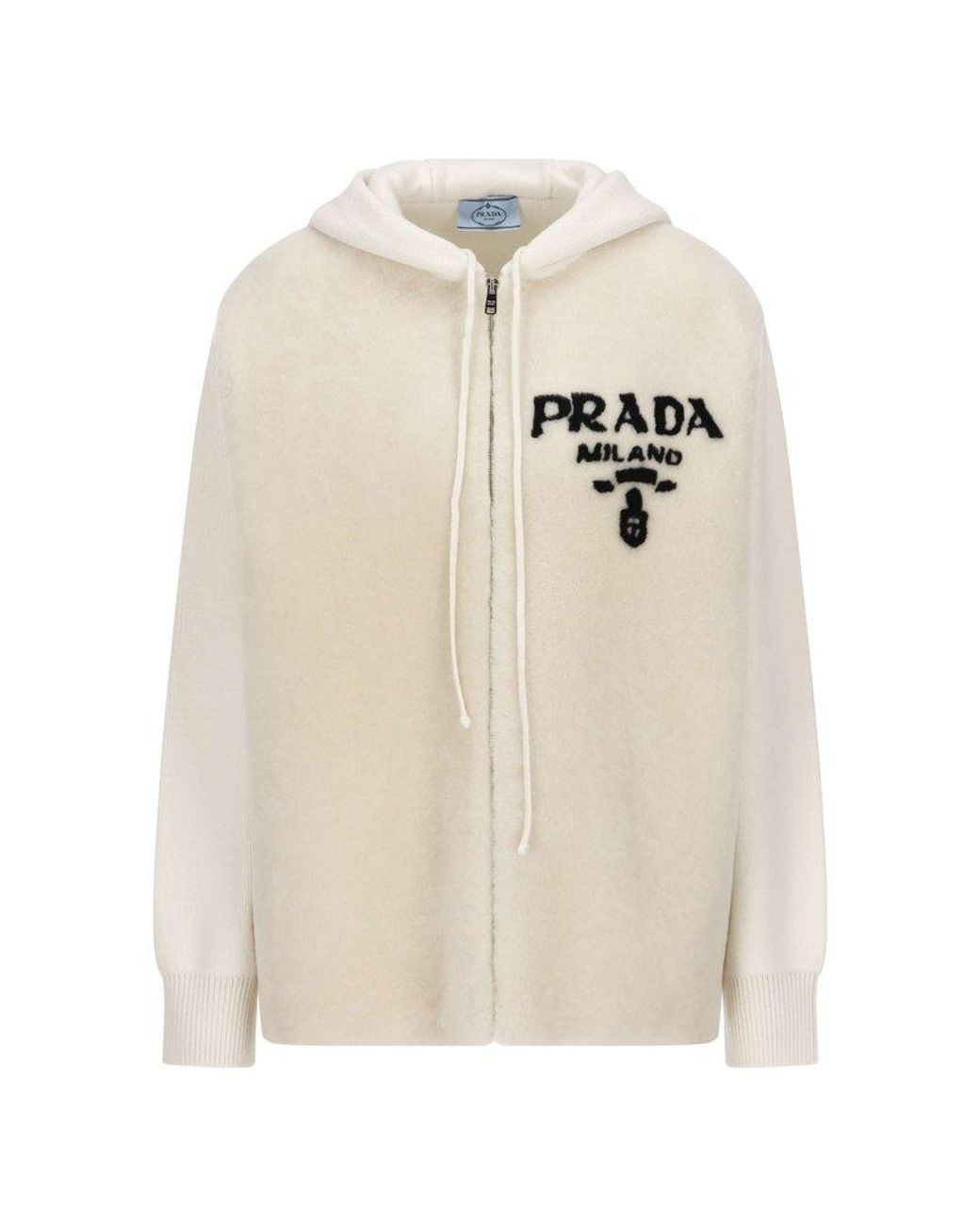 Prada Logo Detailed Zip-up Oversized Hoodie in Natural | Lyst