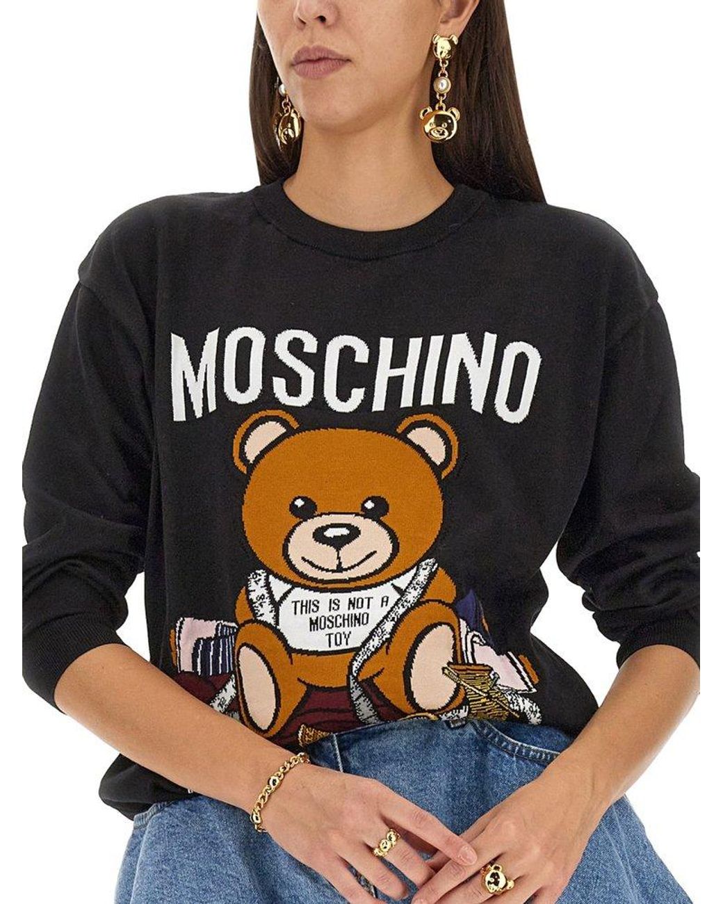 Moschino Teddy Bear Intarsia Sweater in Black | Lyst