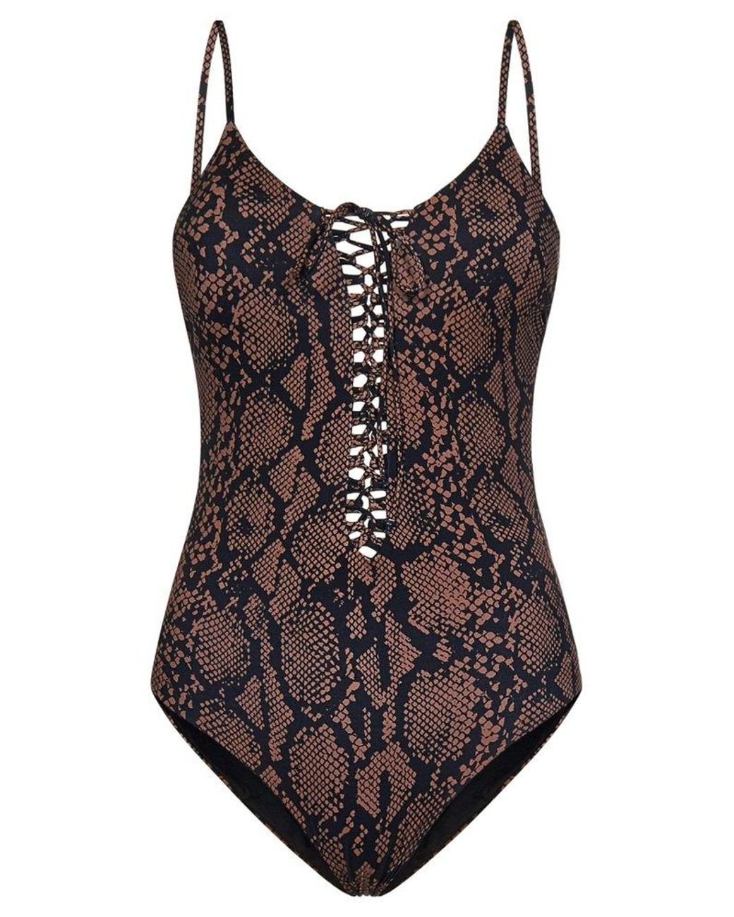 Fisico Graphic-printed One-piece Lace-up Swimsuit in Brown | Lyst