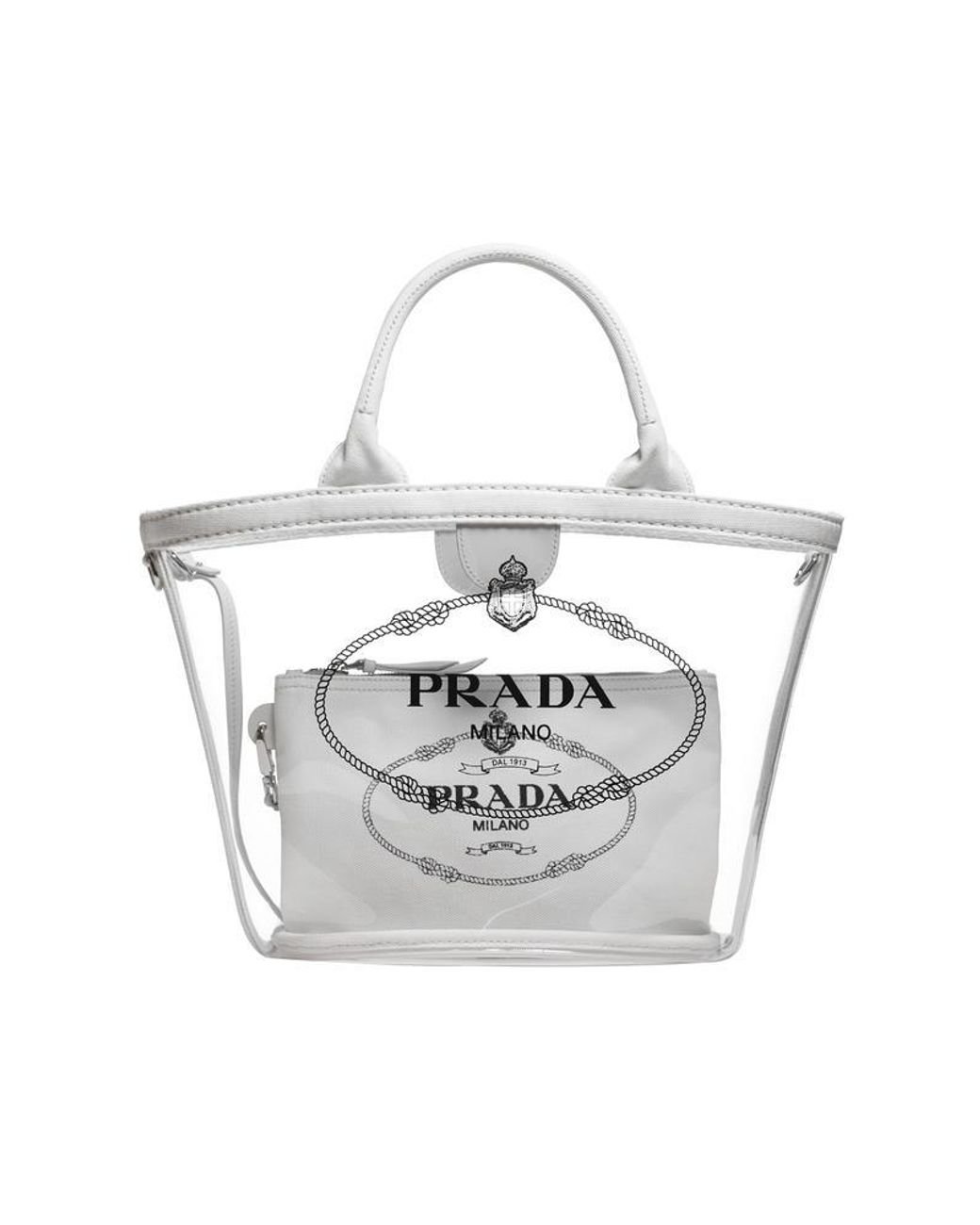 Prada Logo Clear Tote Bag in White | Lyst