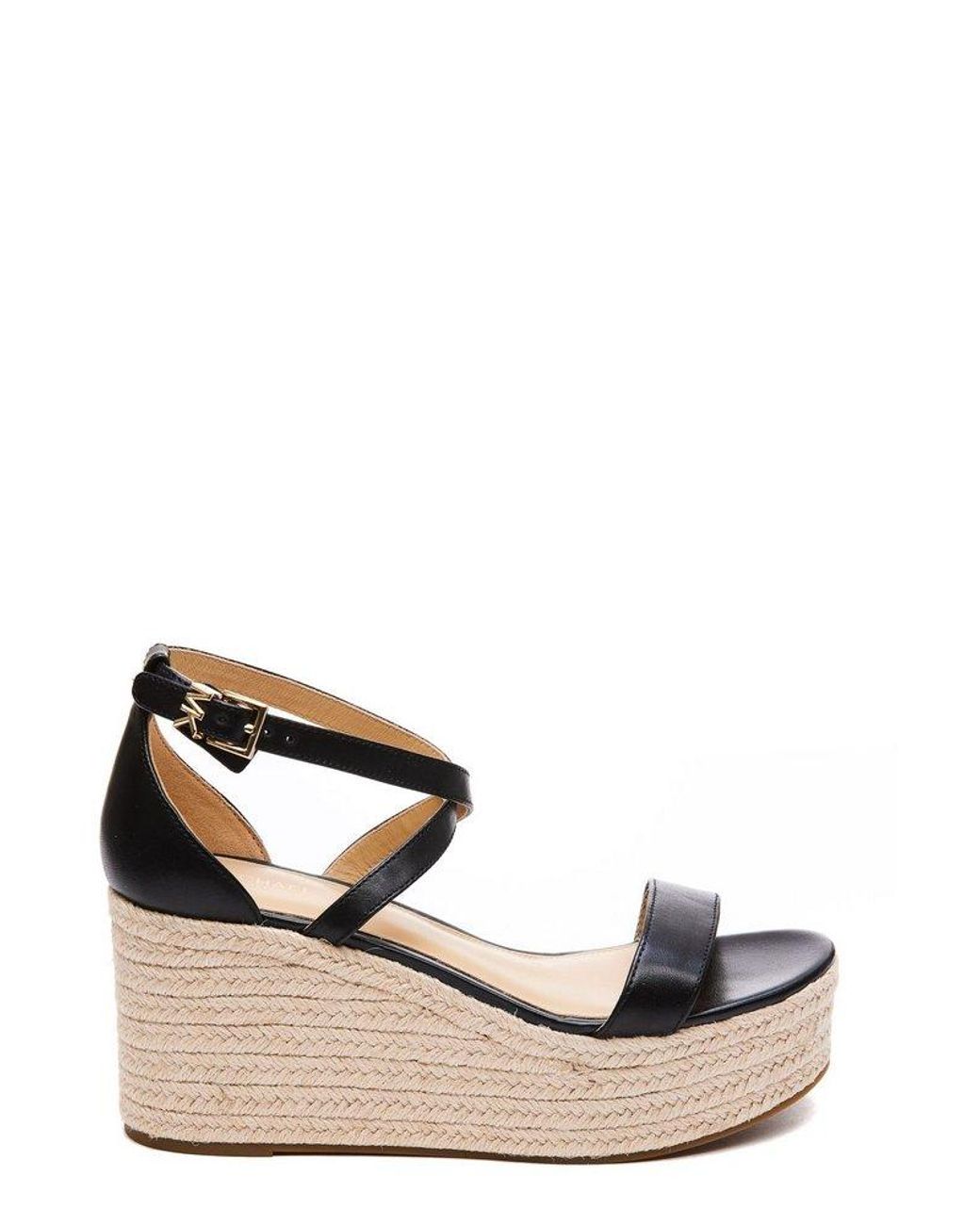 MICHAEL Michael Kors Leather Serena Wedge Sandals in Black | Lyst