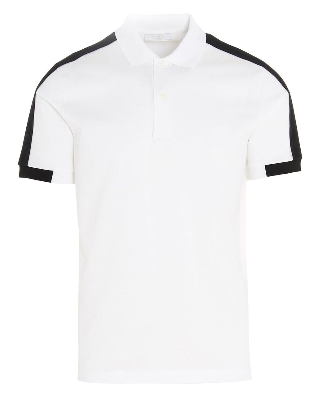 Prada Cotton Tricot Detailed Polo Shirt in White for Men - Lyst
