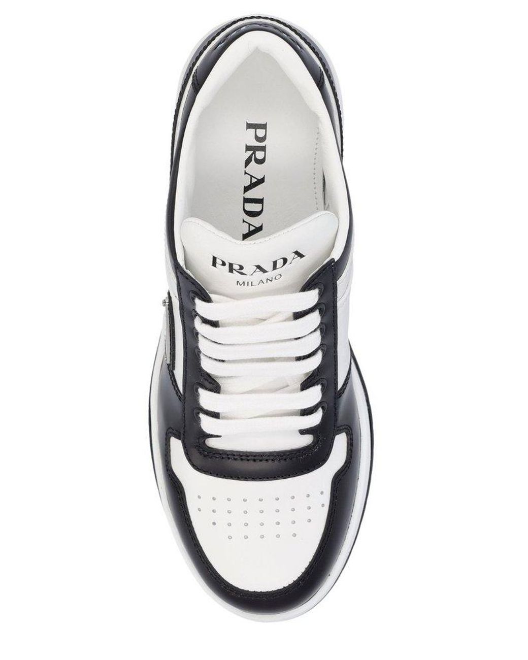 PRADA＊Downtown high-heeled leather sneakers＊送料込 Prada Downtown High-heeled Leather Sneakers in White | Lyst