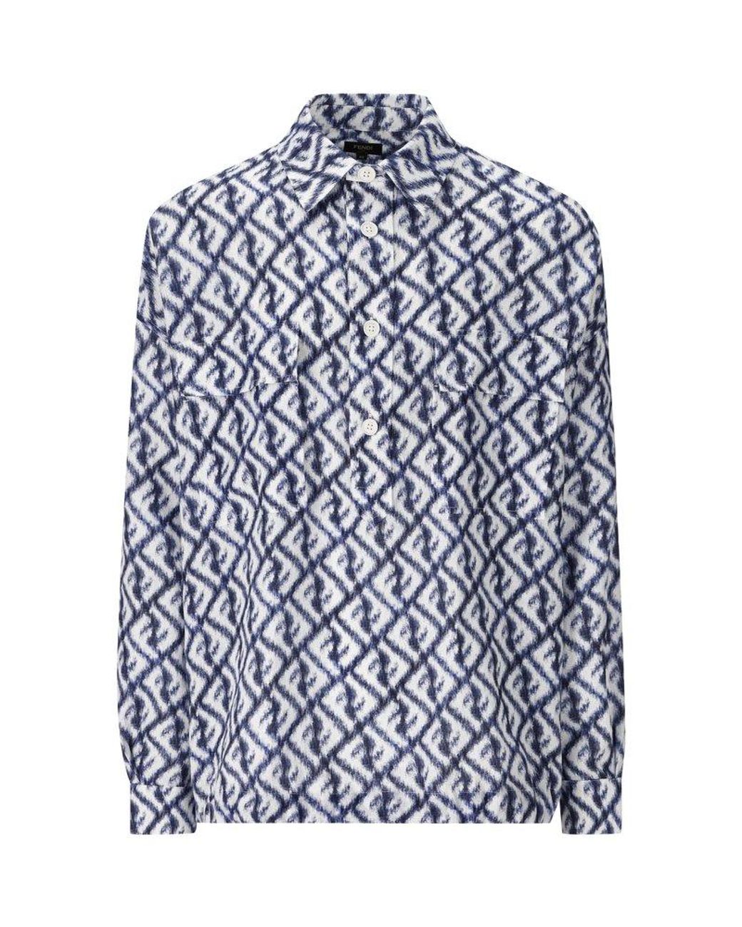 Fendi Buttoned Long-sleeved Shirt in Blue for Men | Lyst