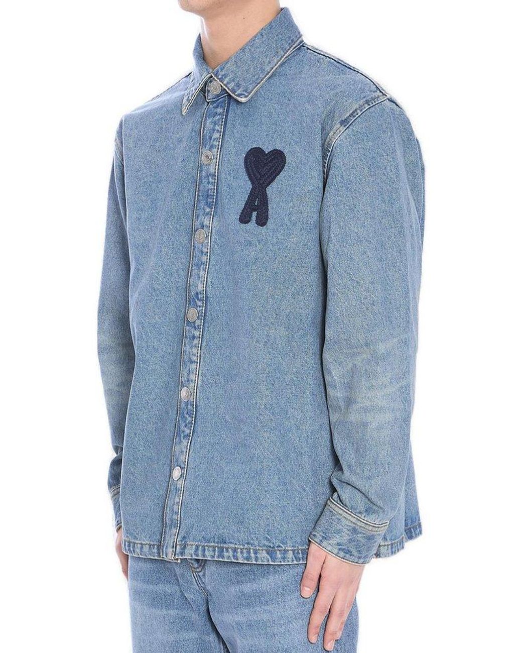 ★★AMI PARIS★★ Big Heart Logo Overshirt Blue HJK275DE0046 USED BLUE Ami de Coeur Overshirt | AMI PARIS