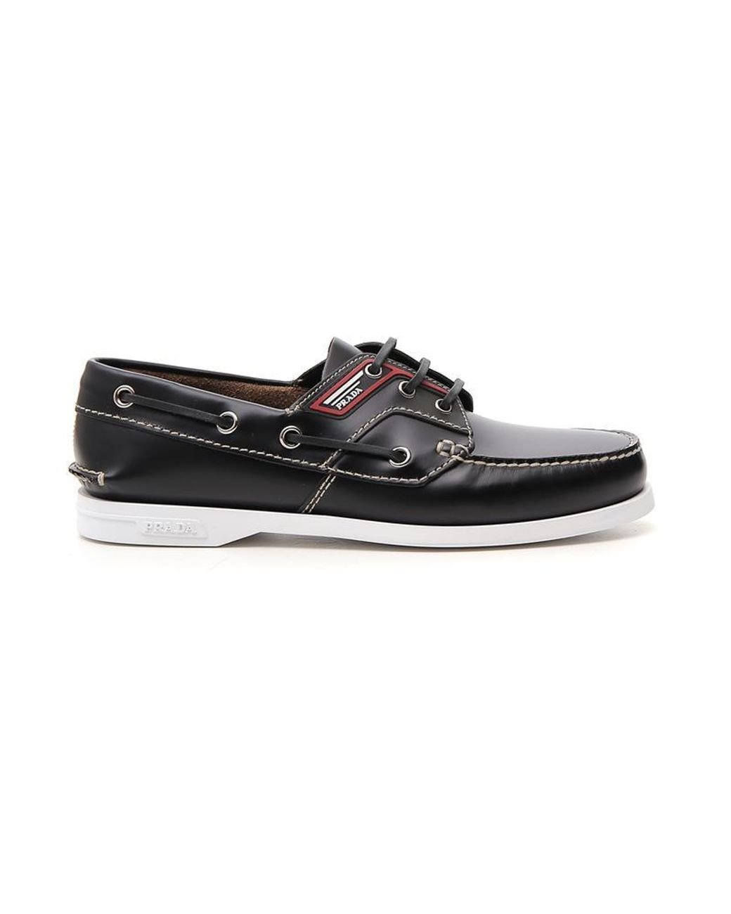 Prada Brushed Leather Boat Shoes in Black for Men | Lyst