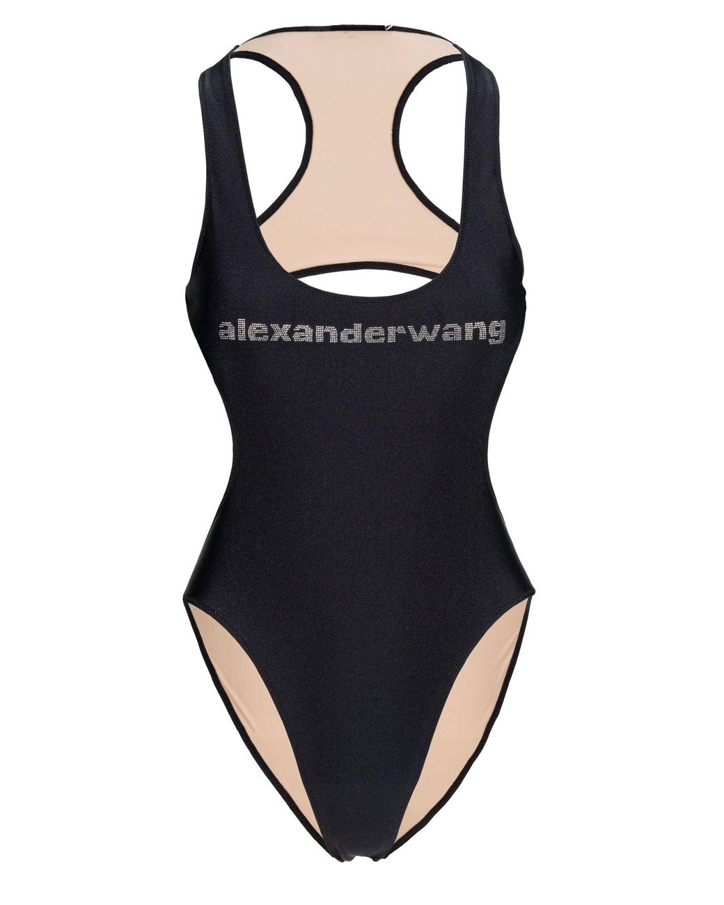 ALEXANDER WANG Crystal Logo Repeat Cut-Out Swimsuit in Black Alexander Wang  - The Designer Club