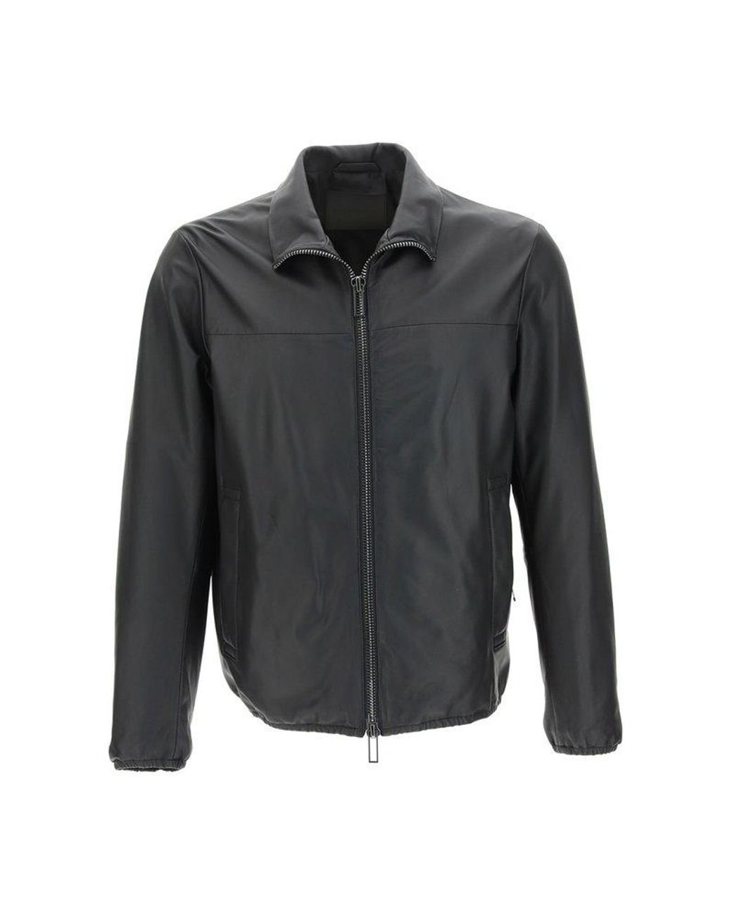 Emporio Armani Zip-up Long Sleeved Leather Jacket in Black for Men | Lyst