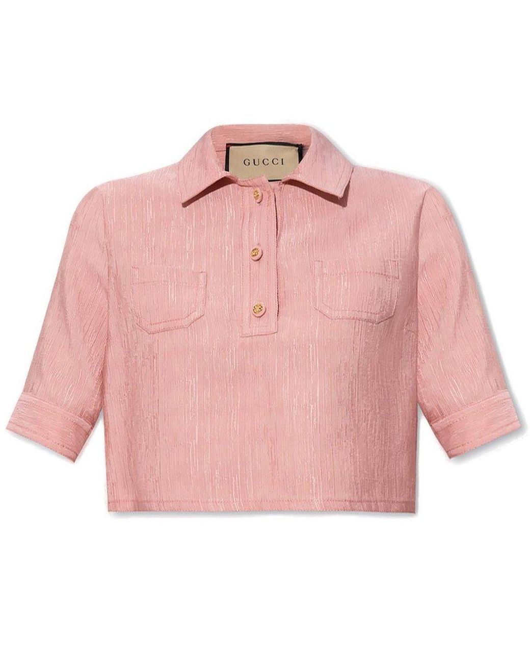 Gucci Button Detailed Cropped Top in Pink | Lyst